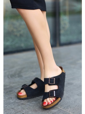 End Black Store Rıno Siyah  Nubuk Terlik