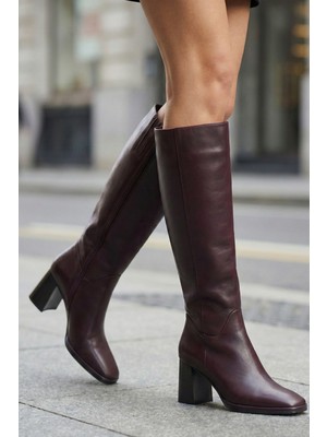 Alance Amelia Hakiki Deri Kadın Diz Altı Topuklu Çizme | 8 cm Topuk