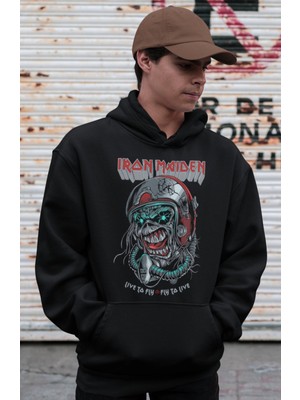 Sevbano Iron Maiden Rock Metal Müzik Grubu Baskılı Unisex Oversize Hoodie