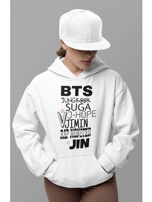 Sevbano Bts Müzik Grubu Jungkook Suga J-Hope Jimin Jin Rap Monster Yazılı Unisex Oversize Hoodie