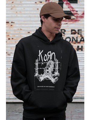 Sevbano Korn Rock Metal Müzik Grubu Baskılı Unisex Oversize Hoodie