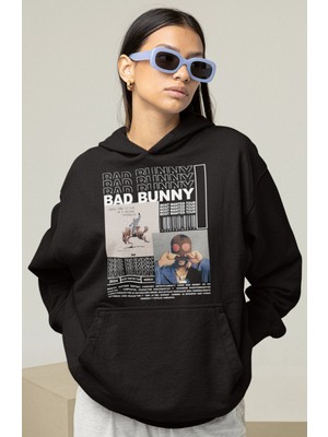 Sevbano Tasarım Bad Bunny Rapper Baskılı Unisex Oversize Şarkıcı Hoodie