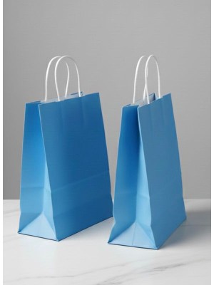 e ERTA Mavi Renkli Kraft Çanta 25X31 cm 20 Adet Hediye Poşeti , Hediye Paketi , Kraft Kağıt Çanta