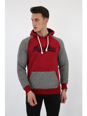 buğrahayalin Üç Iplik Şardonlu Kapşonlu Kanguru Cepli Baskılı Erkek Günlük Sweatshirt