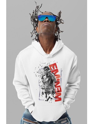 Sevbano Özel Tasarım Eminem Rapper Baskılı Unisex Oversize Şarkıcı Hoodie