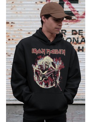 Sevbano Iron Maiden Rock Metal Müzik Grubu Baskılı Unisex Oversize Hoodie