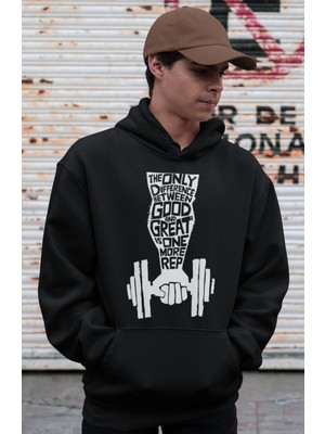 Sevbano One More Rep Sporcu Bodybuilding Fitness Baskılı Unisex Oversize Hoodie