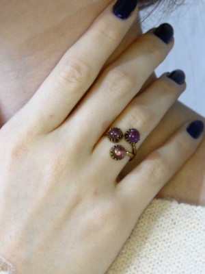 Esha Doğal Taş Ametist 3'lü Doğal Taşlı Antik Model Kadın Ayarlanabillir Yüzük EUY89AMT