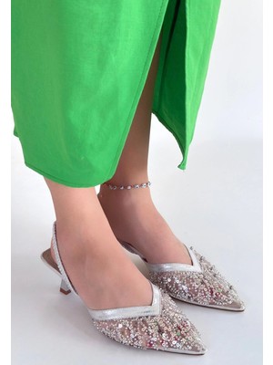 Erbilden Toyi Gümüş Saten Topuklu Ayakkabı