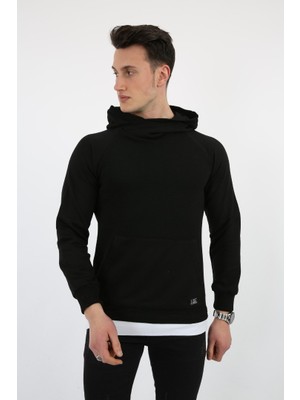 buğrahayalin Üç Iplik Şardonlu Kumaş Kapşonlu Kanguru Cepli Alttan Çıkmalı Erkek Günlük Sweatshirt