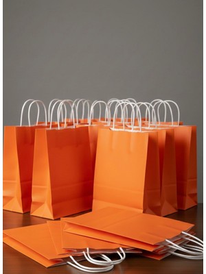 e ERTA Turuncu Renkli Kraft Çanta 25X31 cm 20 Adet Hediye Poşeti , Hediye Paketi , Kraft Kağıt Çanta