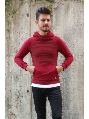 buğrahayalin Üç Iplik Şardonlu Kumaş Kapşonlu Kanguru Cepli Alttan Çıkmalı Erkek Günlük Sweatshirt
