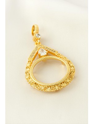 Bijuteri Net Yarım Altın Koyulabilir Taşlı Kolye Ucu