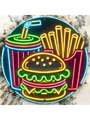 Kamer Neon LED Işıklı Hamburger Kola Patates Fast Food Cafe