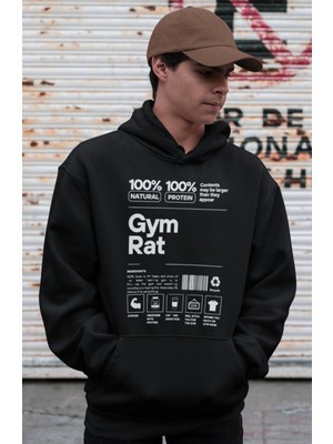 Sevbano Tasarım Gym Rat Bodybuilding Fitness Baskılı Unisex Oversize Sporcu Hoodie