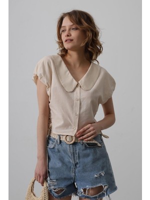 Etiler Collection Bebe Yaka Yanları Bağlamalı Bluz - Taş