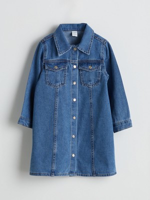 Lc Waikiki Yeni Sezon Basic Uzun Kollu Kız Çocuk Jean Elbise