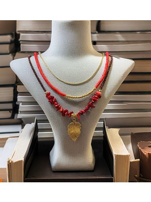 Şöhret Takı Aksesuar 3'lü Doğaltaş Paslanmaz Çelik Kolye