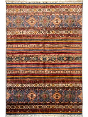 El Dokuma Orijinal Afgan Halı Horjin Desenli 4 Metre Kare Kök Boya