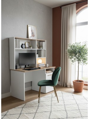 Ferza Mobilya Çalışma Masası Ev Ofis - Raflı Kitaplıklı Genç , Çocuk Çalışma Masası