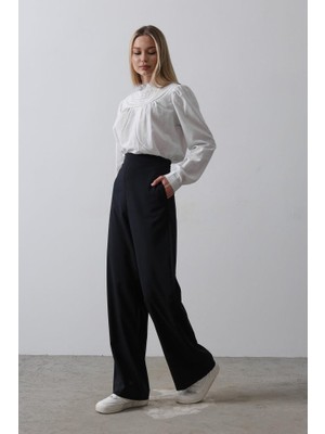 Etiler Collection Beli Yarım Lastikli Palazzo Pantolon - Lacivert