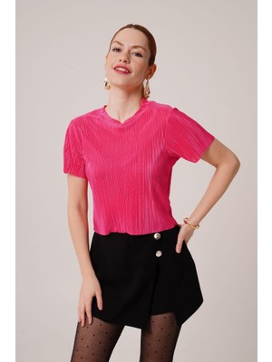 Etiler Collection Fitilli Kısa Kollu Parlak Fuşya Bluz