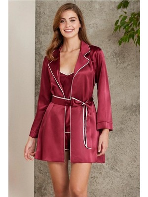 Pierre Cardin Saten 4lü Gecelik Sabahlık Şort Seti Bordo 7200