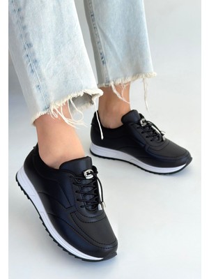 End Black Store Finna Siyah Cilt Bağcıklı Spor Ayakkabı