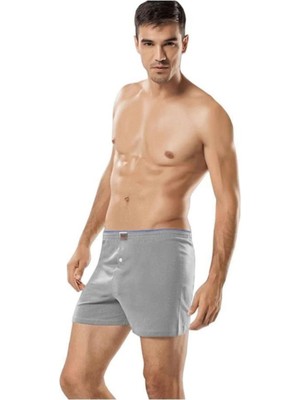 Tutku Erkek Gri Pamuklu Penye Düğmeli Büyük Beden Boxer 3 Lü-Gri-2xl