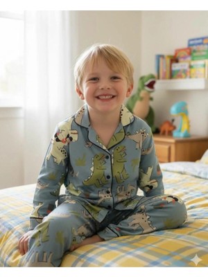 Flower Komik Dinazorlarla Baskılı Unısex Pijama Takımı