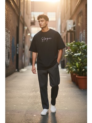 Strength Wear Hope Baskılı Oversize Pamuklu Siyah Erkek T-Shirt