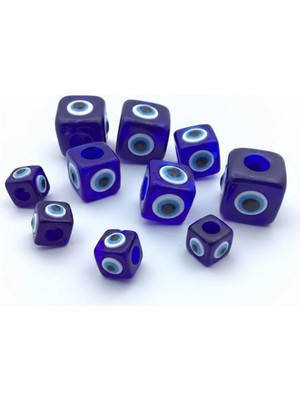 İğne İzi Küp Nazar Boncuğu 20X20MM (10 Adet ) Lacivert Nazar Boncuğu