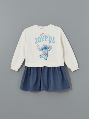 Lc Waikiki Yeni Sezon Bisiklet Yaka Stitch Baskılı Kız Çocuk Elbise