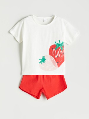 Lc Waikiki Yeni Sezon Çilek Baskılı Kız Bebek Tişört ve Şort 2'li