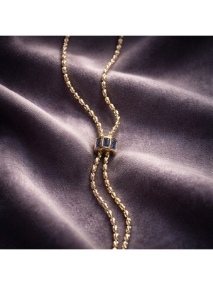 Çelik Kadın 14 K Uzun Sallantılı Mavi Taşlı Kolye