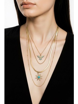 Çelik Kadın Vıp Seri Kararmaz Anka Kuşu ve Yıldız Uçludörtlü Kolye