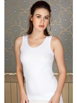 İlkyaz Fashion Arias Closet Pamuklu Ribana Yakası Çiçek Işlemeli Geniş Askılı Atlet