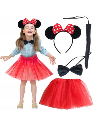 Marsilyan Minnie Mouse Kostüm Seti - Etek, Taç, Kuyruk, Papyon