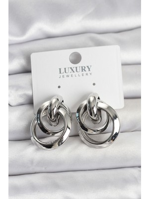 Karahanbey Gümüş Renk Halka Model Pirinç Kadın Küpe - Lisinya