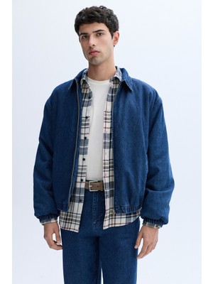 Erkek İndigo Comfort Fit Jean Ceket