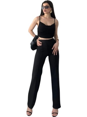 Yüksek Bel  Biyeli Pantolon - Si̇yah