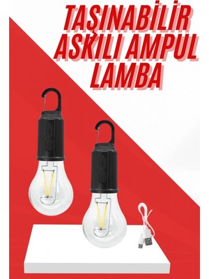Marsilyan Şarjlı Aydınlatma Ampul Tasarımlı Ambians Işık Askılı Kamp Lambası