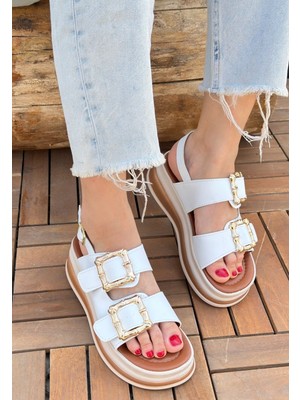 End Black Store Stan Beyaz Cilt Sandalet