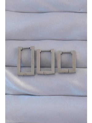 Karahanbey 316L Çelik Gümüş Renk Dikdörtgen Küpe Seti - Lisinya