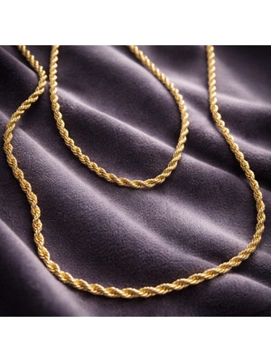 Çelik Kadın 14 K Kararmaz Kuyumcu Modeli Uzun Burgu Halat Kolye