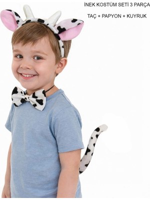 Marsilyan Inek Kostüm Aksesuar Seti 3 Lü - Taç Papyon Kuyruk (4887)
