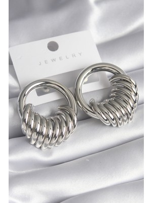 Karahanbey Pirinç Gümüş Renk Halka Sarmal Model Kadın Küpe - Lisinya