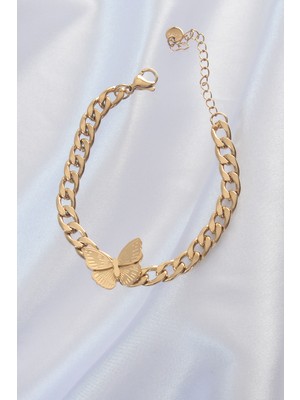 Karahanbey 316L Çelik Gold Renk Figür Işleme Detay Zincir Model Kadın Bileklik - Lisinya