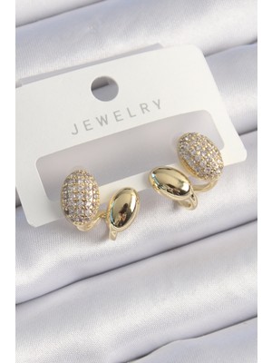 Karahanbey Pirinç Gold Renk Zirkon Taşlı Kadın Küpe - Lisinya