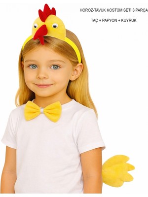 Marsilyan Horoz – Tavuk Kostüm Aksesuar Seti - Taç Papyon Kuyruk (4887)